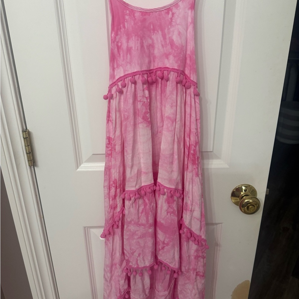 Lola + the Boys Pink Tie-Dye Pom Pom Maxi Dress